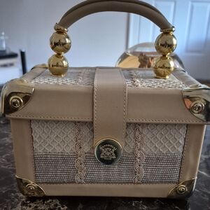 Chic Beige Gabbrielli Italy Mini Bag with Gold Details